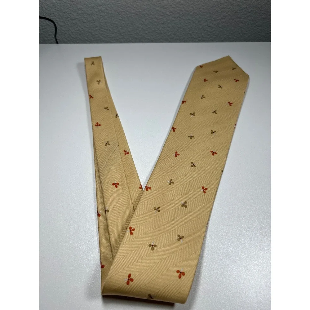 Brioni Silk Cashmere Tie Gold Yellow Floral Foulard Herringbone Handmade Italy